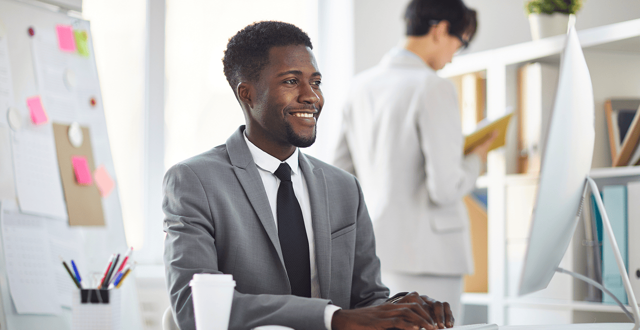 Employees collaborating in a modern workspace